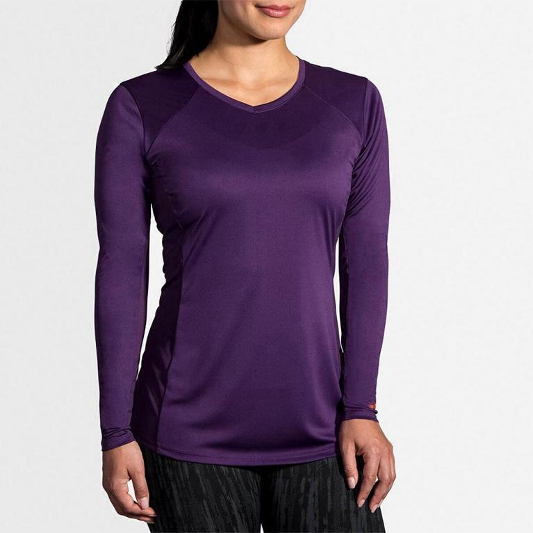 Camiseta Manga Longa Para Corrida Brooks Stealth Feminino Brasil - Roxo (40827XFUC)